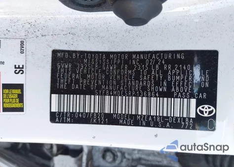2024 Toyota Corolla Le from USA, damaged, VIN 5YFB4MDE5RP136864